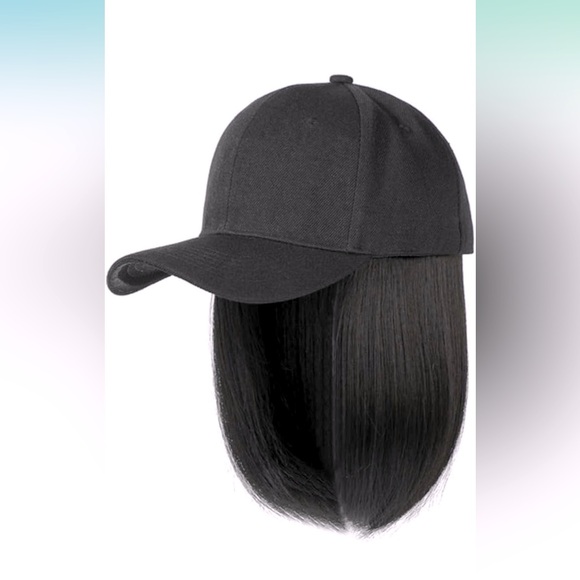 Other - NWOT Adjustable Black Baseball Cap Wig Black Straight Synthetic Hair Extensions